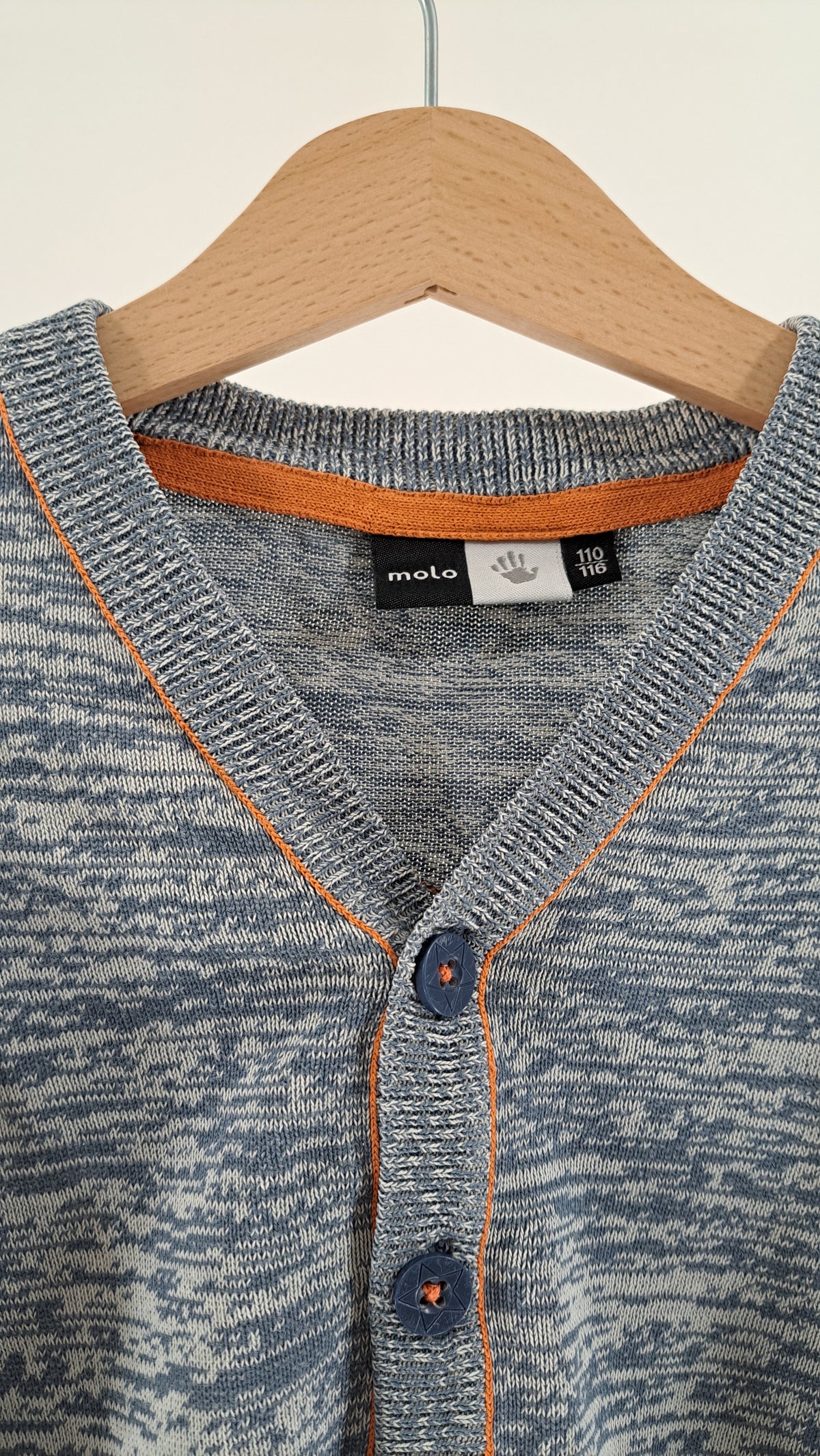 MOLO • CARDIGAN • GREY MELANGE ORANGE SEAMS • SIZE 110/116
