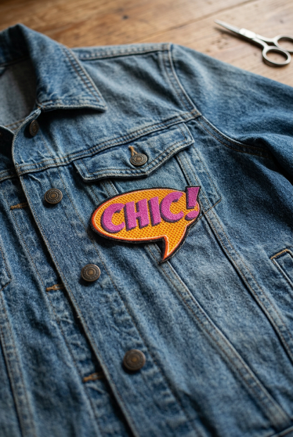 Inspirationsbillede med CHIC!-patchen på denim