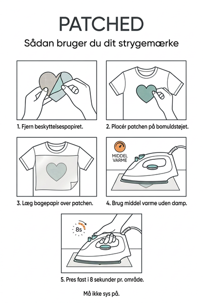 Grafisk guide til hvordan du påstryger dit Patched strygemærke trin for trin