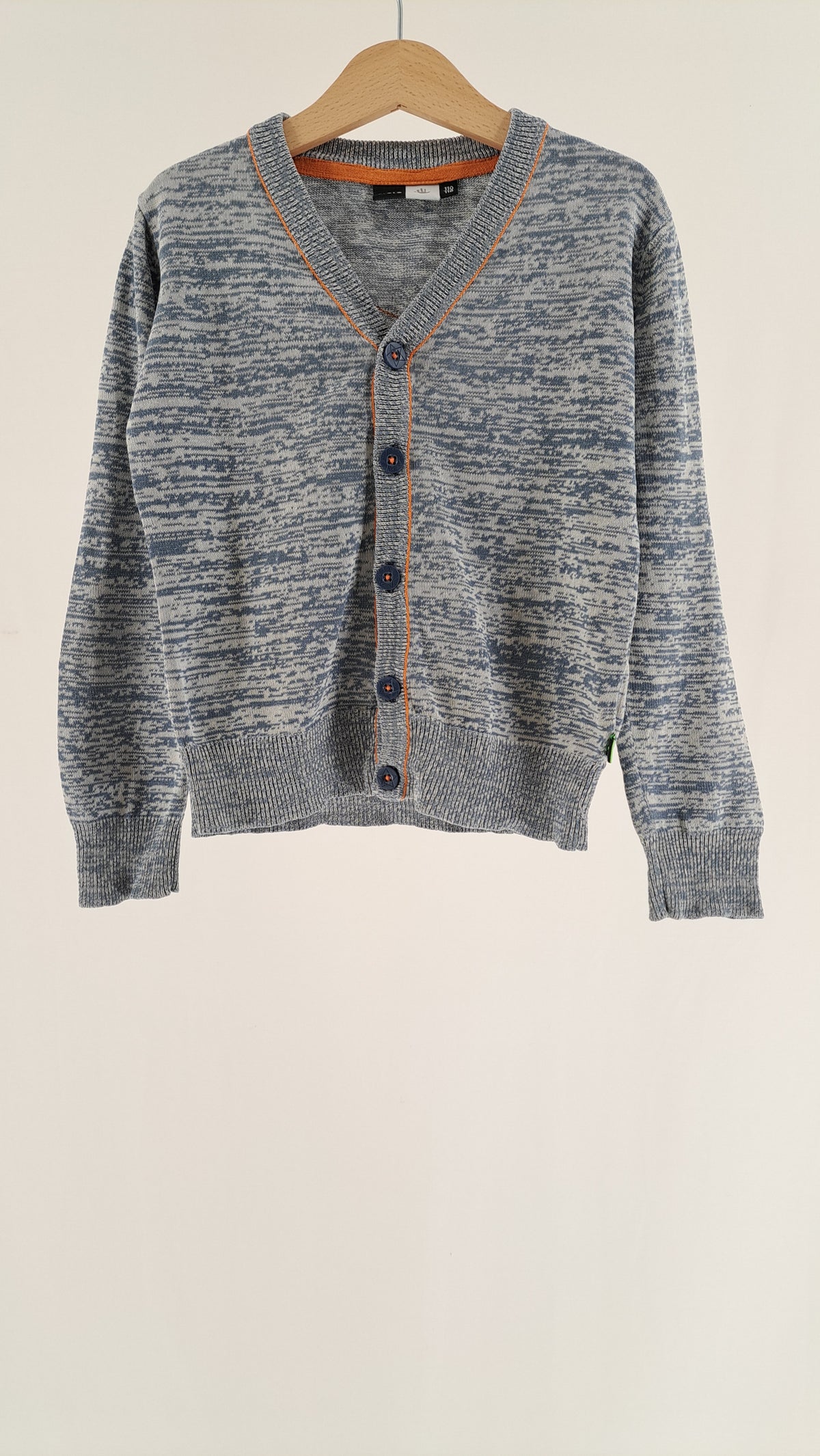 MOLO • CARDIGAN • GREY MELANGE ORANGE SEAMS • SIZE 110/116