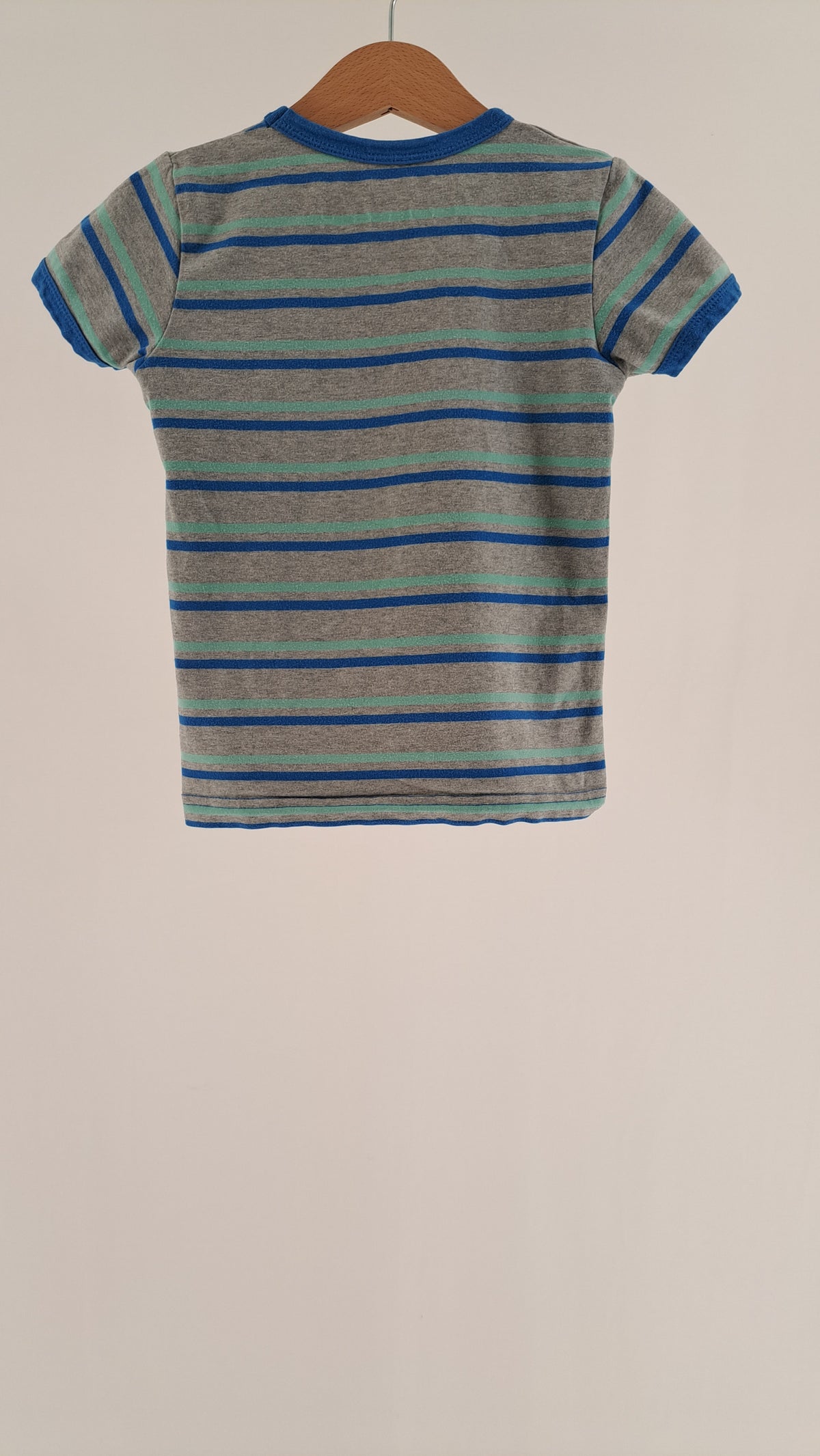 DANEFÆ • T-SHIRT • GREY STRIPES BLUE VIKING • SIZE 98