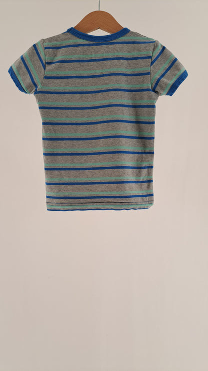 DANEFÆ • T-SHIRT • GREY STRIPES BLUE VIKING • SIZE 98
