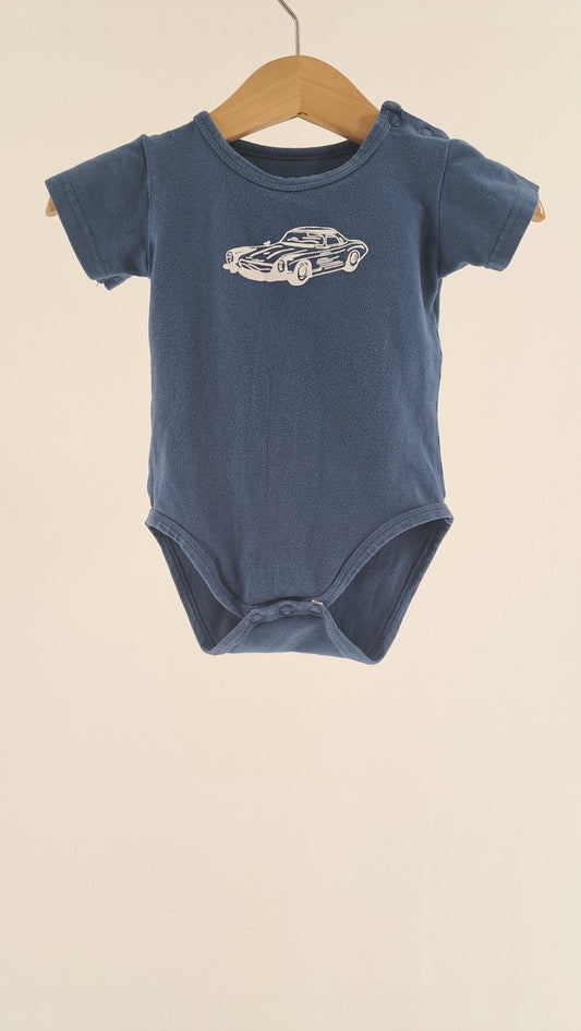 HUST & CLAIRE • BODYSUIT • DUSTY BLUE CAR PRINT • SIZE 68