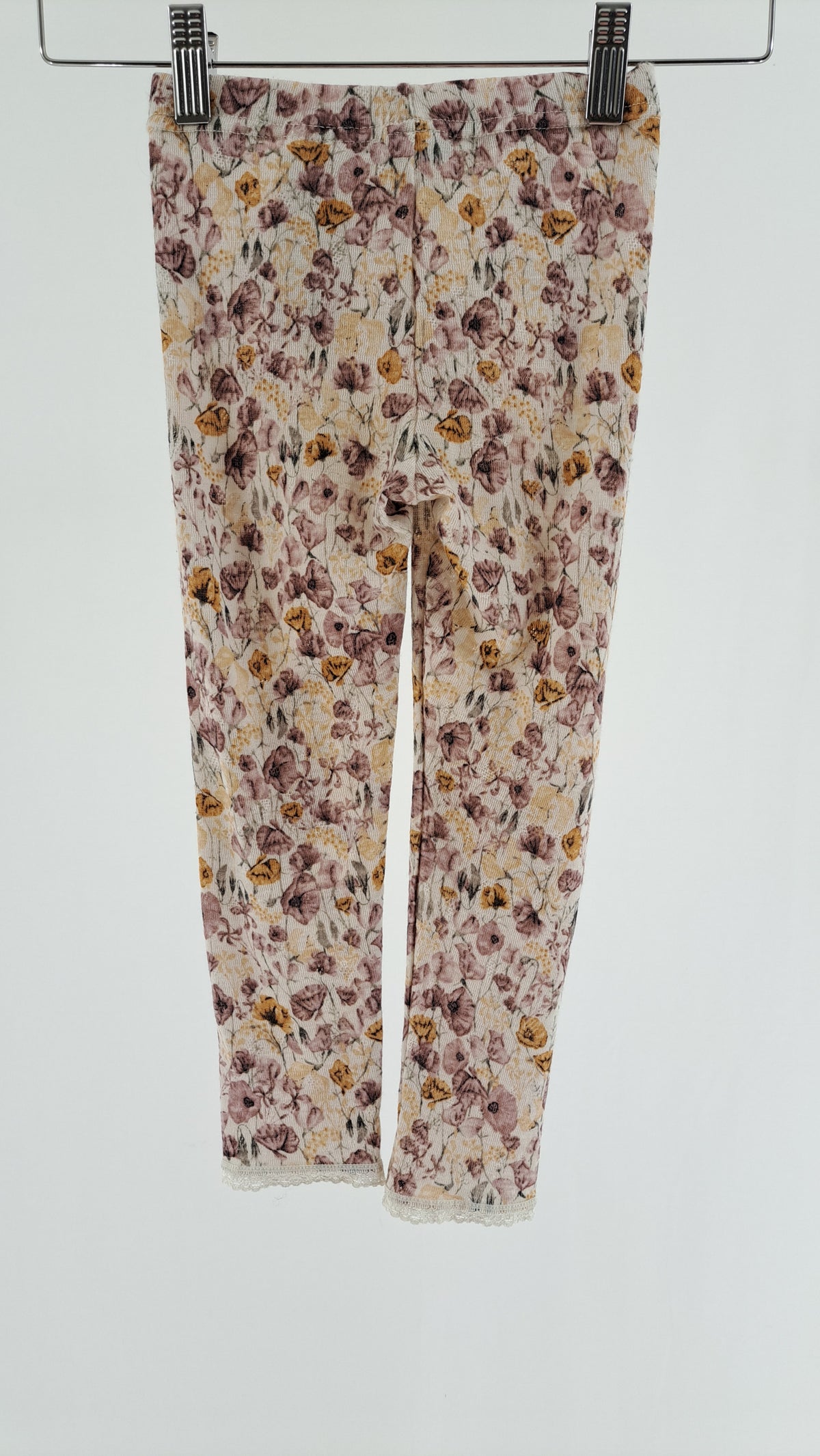 NAME IT • LEGGINGS • CREAM FLORAL PRINT MERINO WOOL • SIZE 98