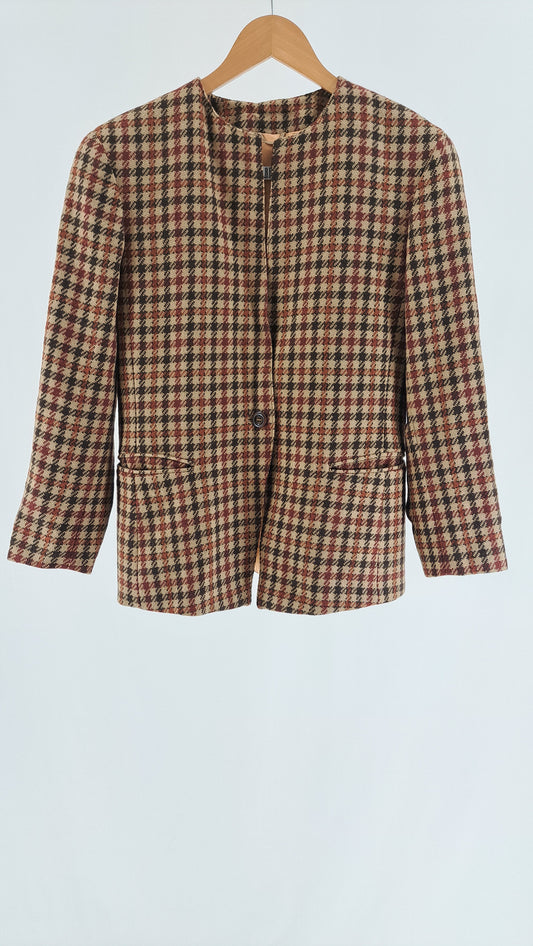 MARELLA • VINTAGE BLAZER • BROWN BURGUNDY HOUNDSTOOTH • SIZE XL