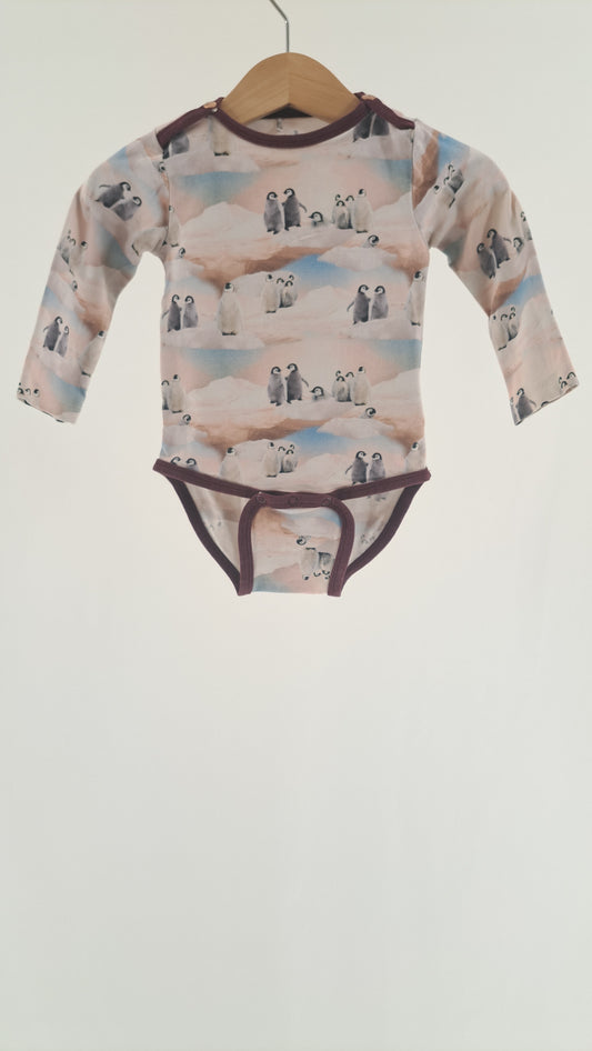 ME TOO • BODYSUIT • WHITE PENGUIN PRINT • SIZE 68