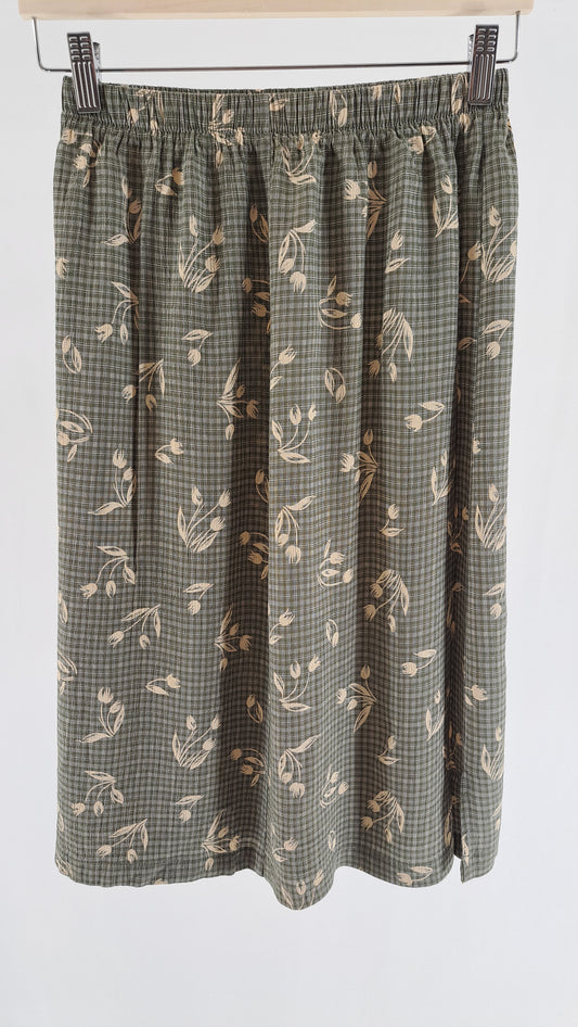 VINTAGE • SKIRT • GREY TULIP PRINT • SIZE S