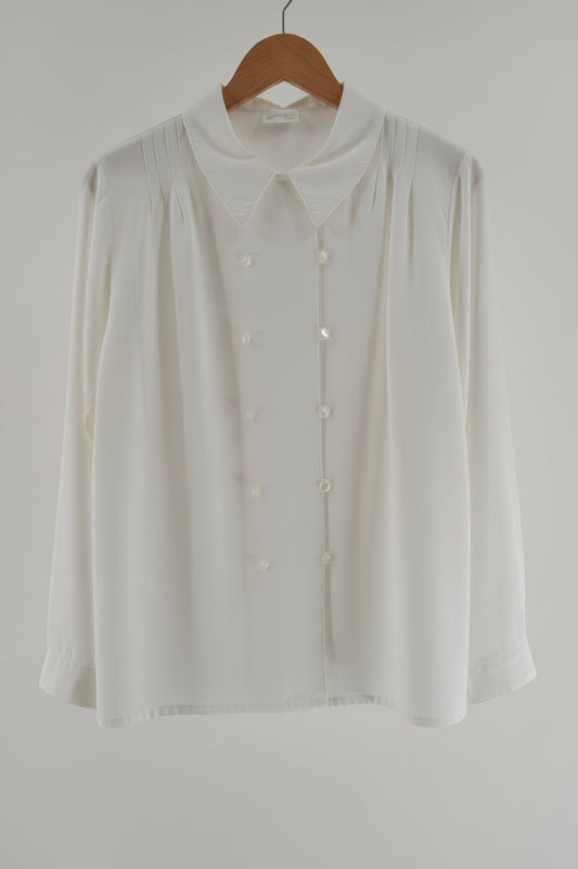 VINTAGE • BLOUSE • OFF-WHITE MOTHER OF PEARL • SIZE XXL