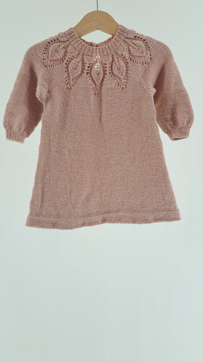 HJEMMESTRIK • KJOLE • BLUSH ROSA HÅNDSTRIK ULDBLANDING • STR. 80/86