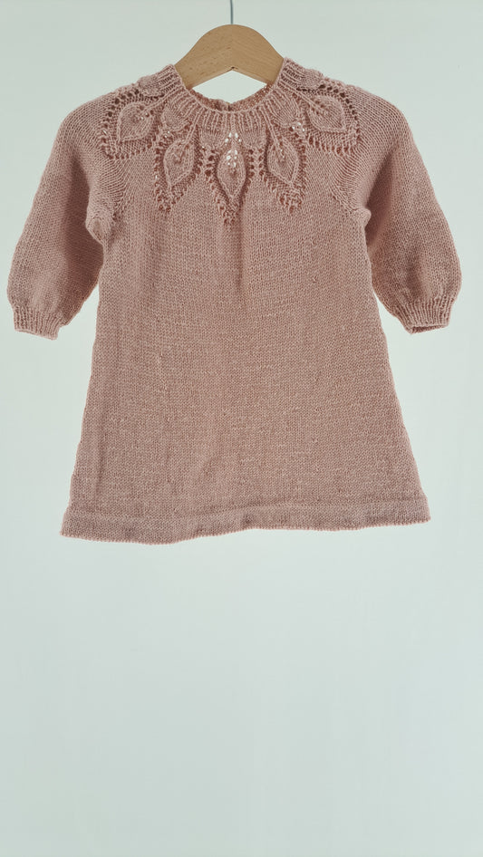 HJEMMESTRIK • KJOLE • BLUSH ROSA HÅNDSTRIK ULDBLANDING • STR. 80/86