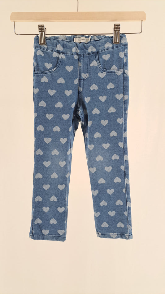 NAME IT • LEGGINGS • DENIM HEART PRINT • SIZE 98