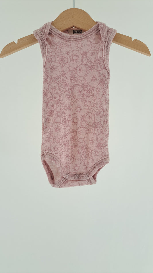 BEKIDS • BODYSUIT • OLD ROSE FLORAL PRINT MERINO WOOL • SIZE 50