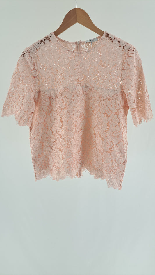 GANNI • TOP • PINK FLORAL LACE • SIZE XL