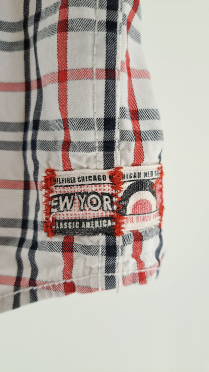 TOMMY HILFIGER • SKJORTE • HVID/MØRKEBLÅ/RØD TERN • STR. 92