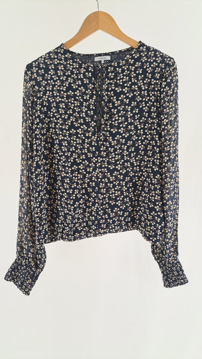 GANNI • BLOUSE • NAVY/CREAM FLORAL PRINT • SIZE XL (42)