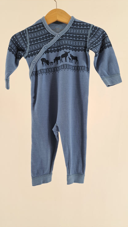 HUST & CLAIRE • ALL-IN-ONE • STEEL BLUE NORDIC MOOSE PATTERN • SIZE 68