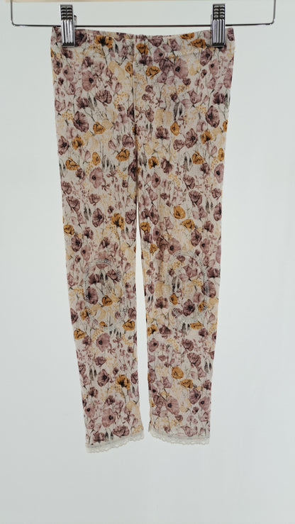 NAME IT • LEGGINGS • CREAM FLORAL PRINT MERINO WOOL • SIZE 98