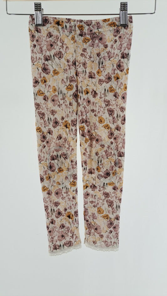 NAME IT • LEGGINGS • CREAM FLORAL PRINT MERINO WOOL • SIZE 98