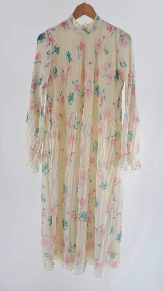 GANNI • DRESS • CREAM/PINK WATERCOLOR FLOWERS • SIZE S