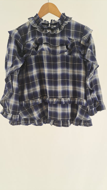 MUNTHE • BLOUSE • NAVY/WHITE CHECK • SIZE M