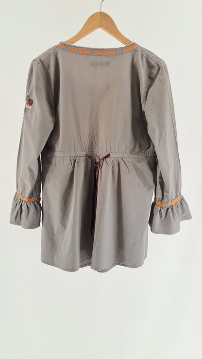 ODD MOLLY • BLOUSE • TAUPE ORANGE EMBROIDERY • SIZE L/XL