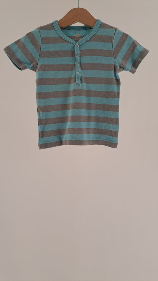 KATVIG • T-SHIRT • TURQUOISE GREY STRIPE HENLEY • SIZE 86