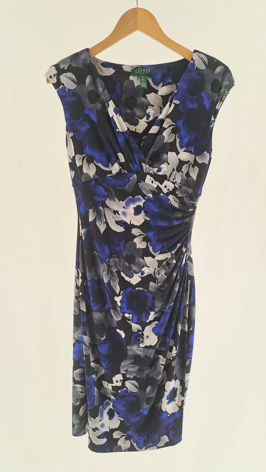 LAUREN RALPH LAUREN • KJOLE • MARINBLÅ BLOMSTERPRINT • STR. S