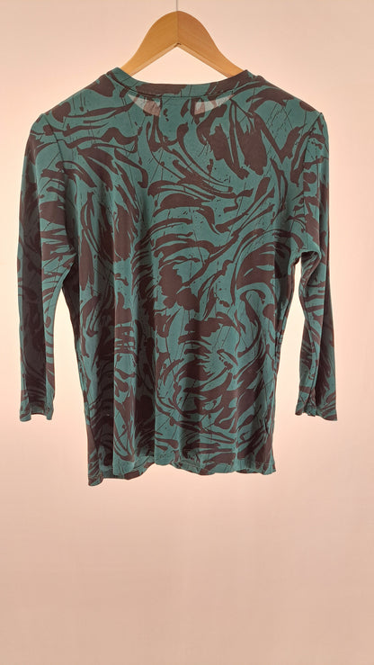 GANNI • BLUSE • GRØN/BRUN SWIRL PRINT • STR. M