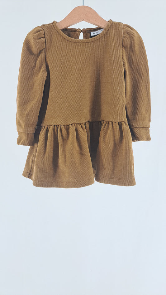 NAME IT • DRESS • CARAMEL RIB PUFF SLEEVES • SIZE 86